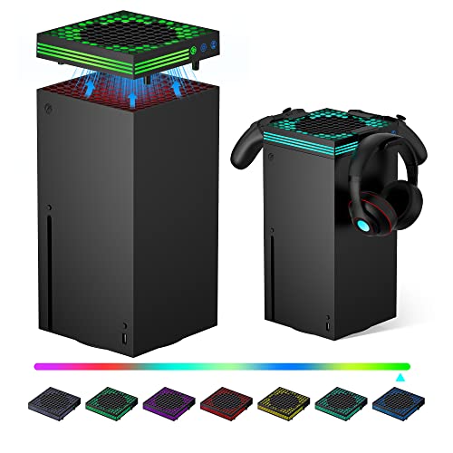 Cooling Fan for Xbox Series X with RGB Light Strip & 3 Detachable Hooks, Narati 4 in 1 Top Fan Cooling System with Built-in Dust Filter, 3 Level Adjustable Speed Fan Cooler & Independent Fan Switch