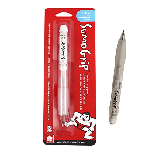 SAKURA SumoGrip Pencil with Comfort Grip - 0.9 mm Ergonomic Mechanical Pencil - Clear