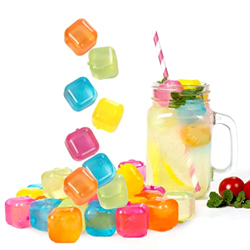 Reusable Plastic Ice Cubes 25 Pack Colorful Refreezable Ice Cubes for drinks, Whiskey, Vodka or Coffee, Washable Non-Melting Ice Cubes Non-Diluting
