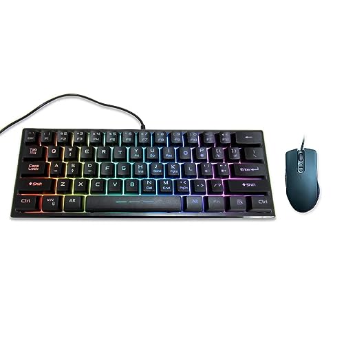 61 Keys RGB Backlit 60% Wired Gaming Keyboard and Mouse Combo, Quiet Ergonomic Waterproof Mini Compact 60 Percent Keyboard, for PC Mac PS4 Xbox Gamer, Typist, Travel