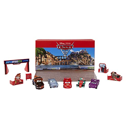 Mattel Disney and Pixar Cars Vehicle Set of 5 Collectible Character Toy Cars & Tool Cart, Inspired by World Grand Prix from Cars 2