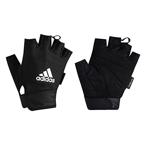 adidas Essential Adjustable Fingerless Gloves for Men and Women - Padded Weight Lifting Gloves - Adjustable Wrist Straps for Tailored, Secure Fit - White, Small