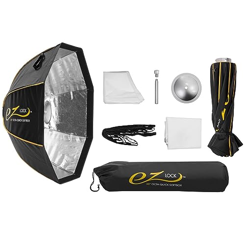 Glow EZ Lock 36' Octa Small Quick Softbox, Eight-Sided Parabolic Softbox Opens Up and Closes Down Easily, This Bowens Mount Softbox with Quick Speedring Swap is an Ideal Speedlight Soft Box