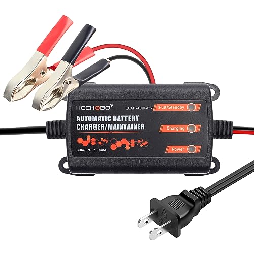 12v 2A Battery charger, Trickle Charger for motorcycle, car, boat battery, ATVs, Riding, Mowers and more - 2000mA Battery Maintainer and Desulfator with Intelligent Interface