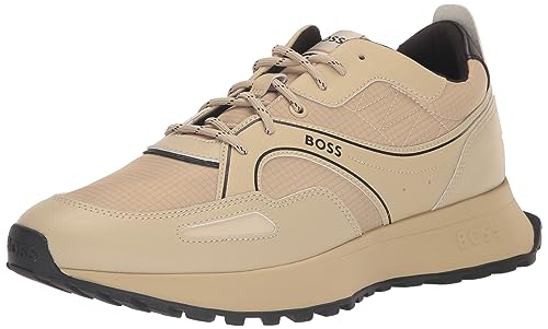 BOSS Men's Tonal Mix Material Run Style Sneaker, Sand Stone Beige, 11