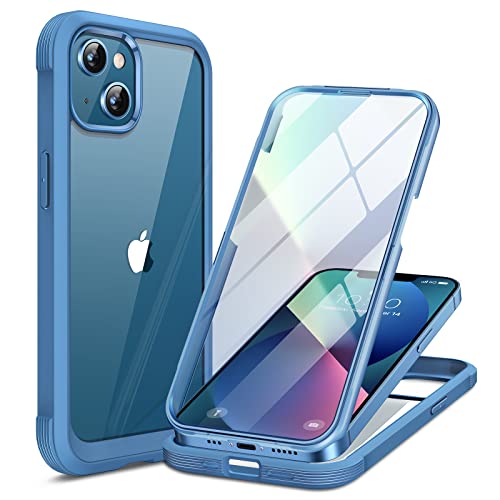 Miracase Compatible with iPhone 13 case 6.1 inch, 2023 Upgrade Full-Body Glass Clear Case Bumper Case with Built-in 9H Tempered Glass Screen Protector for iPhone 13 (Capri Blu)