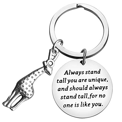 Inspirational Keychain Encouragement Gift Giraffe Charm Key Chain Giraffe Lover Jewelry Always Stand Tall You Are Unique Keyring Graduation Birthday Anniversary Christmas Gifts for Women Men Friend