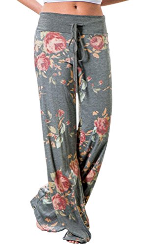 AMiERY Pajamas for Women Women's High Waist Casual Floral Print Drawstring Wide Leg Palazzo Pants Lounge Pajama Pants (Tag M (US 6), Grey)
