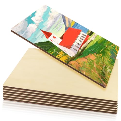 Twdrer 6 Pack Unfinished Rectangle Wood Plaques,Wooden Plaque Sheets Slices Signs for Home School Art DIY Craft,Painting,Writing,Wedding Decoration(10.6' x 7' x 0.23')