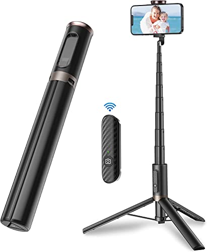 TONEOF 60' Cell Phone Selfie Stick Tripod,Smartphone Tripod Stand All-in-1 with Integrated Wireless Remote,Portable,Lightweight,Extendable Phone Tripod for 4''-7'' iPhone and Android(Black)