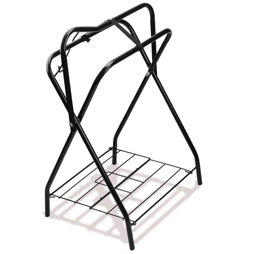 HDYEGY Saddle Rack Portable Folding Horse Saddle Stand for English and Western Saddles,28' L x 19' W x 37.5' H,Black