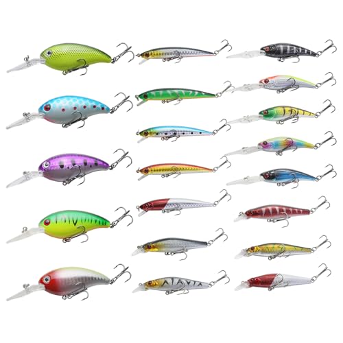 Minnow Crank Baits Fishing Lures Kit Crankbaits with Hooks for Saltwater Freshwater, Lure kit for Trout Bass Salmon Fishing