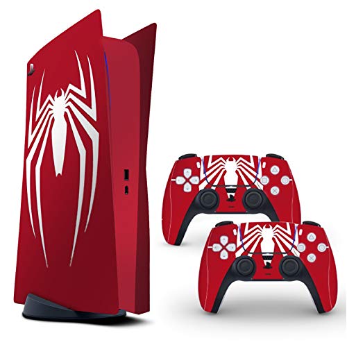 Ps5 Skin red/White Spider Protective wrap Cover Vinyl Sticker Decals for Sony Playstation 5 Disk Version Console and Two Dual Sense 5 Sticker ps5 Skin Console and Controller