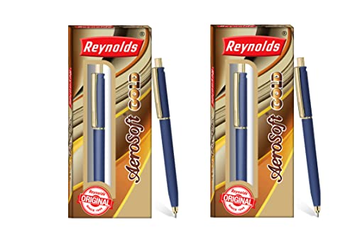 Reynolds JETTER GOLD : 2 CT BOX - BLUE| Smooth Ball Pens | Long-lasting ball pens | Professional Gifting Ball pens with superior writing experience| Ball Pens for swift writing | 0.7mm Tip Size