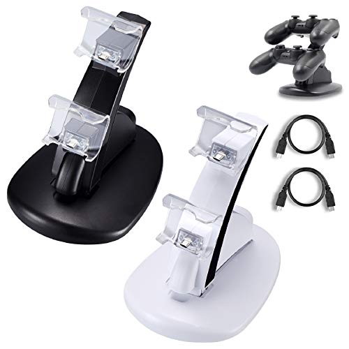2 Pack PS4 Controller Charger, Playstation 4 / PS4 / PS4 Pro / PS4 Slim Controller Charging Dock Stand Stations with Dual Micro USB Fast Charging & LED Indicator (Black & White)