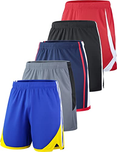 5 Pack Men's Quick Dry Athletic Shorts with Pockets Elastic Waist Activewear for Workout Gym Basketball (Set 3, Large)