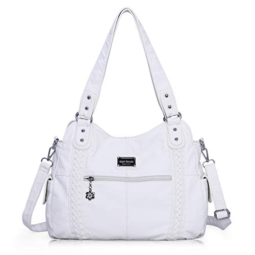 Angel Barcelo Roomy Fashion Hobo Handbag Women Handbags Ladies Purse Satchel Shoulder Bags Tote Washed Leather Bag White