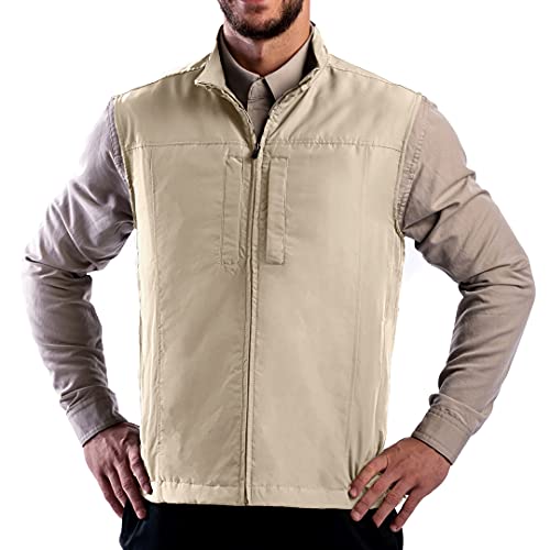SCOTTeVEST RFID Vest for Men - 26 Hidden Pockets - Water Repellent for Travel & More (Khaki, Large)
