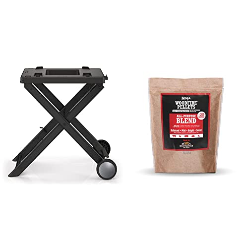 Ninja XSKSTAND Woodfire Collapsible Outdoor Grill Stand & XSKOP2RL Woodfire Pellets, All Purpose Blend 2-lb Bag, up to 20 Cooking Sessions, 100% Real Wood Pellets, Only Compatible, All Purpose Blend
