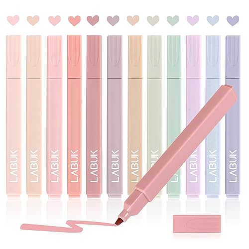LABUK 12pcs Highlighters, Aesthetic Pastel Cute Highlighter for Bible and Pens No Bleed, with Assorted Colors, Dry Fast Easy to Hold for Journal Planner Notes School Office Supplies