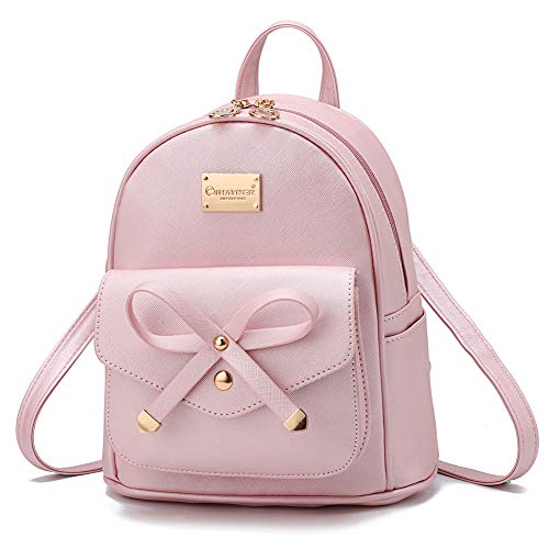 I IHAYNER Girls Bowknot Cute Leather Backpack Mini Backpack Purse for Womens Gold Pink