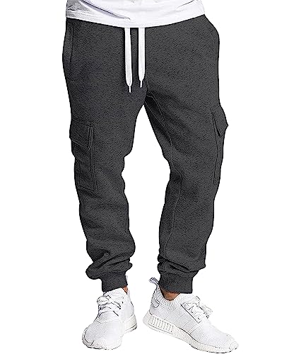 Southpole Men's Active Fleece & Tech Woven Cargo Jogger Pants, Heather Charcoal, X-Large
