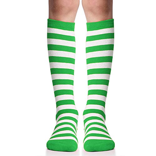 juDanzy Knee High Socks With Grips for Babies, Toddlers & Children (one pair) (4-6, Green and white stripe)