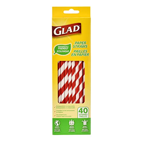 Glad Disposable Paper Straws for Everyday Use | Red and White Disposable Straws Made of Paper | Disposable Straws for Parties or Daily Use, 40 Count (Pack of 1)