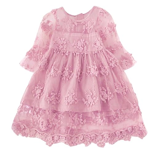 NNJXD Flower Girls Dress Girls Lace Princess Party Pageant Tulle Summer Vintage Dress 2-3 Years 02Pink