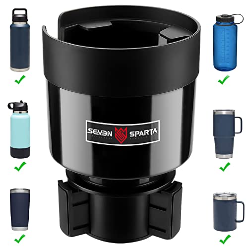 Seven Sparta Car Cup Holder Expander with Adjustable Base, Compatible with Hydro Flasks 32/40 Ounce, Compatible with Yeti Ramblers 20/26/30 Ounce, Other Bottles in 3.4'-3.8' (Black)