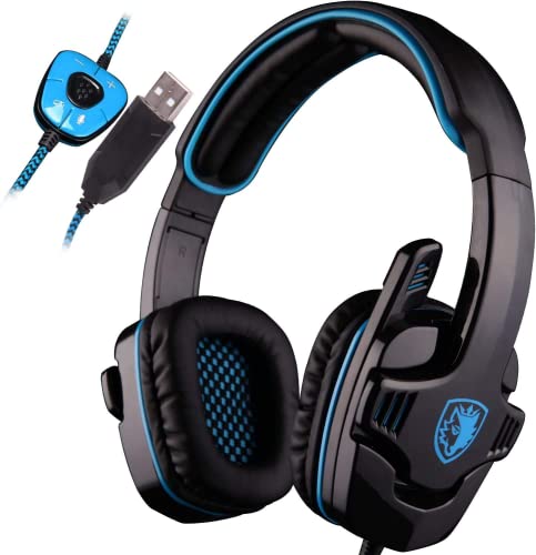 Stereo Gaming Headset，LETTON Noise Cancelling 3.5mm Over-Ear Headphones with Microphone and Volume Control for PC Xbox One PS4 PS5 Laptop Mac Nintendo Games Blue