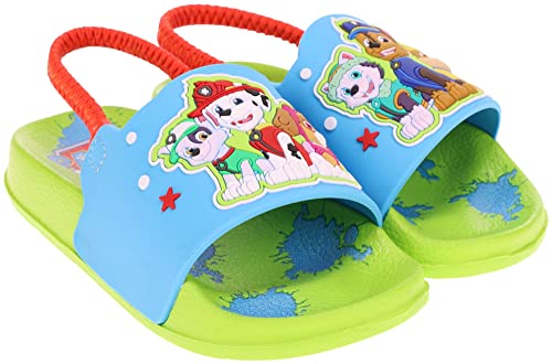 Paw Patrol Sandal for Toddlers, Mismatch Slide Sandal with Elastic Ankle Strap, Blue/Green, Toddler Size 9/10