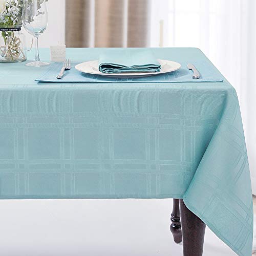 JUCFHY Soild Plaid Jacquard Summer Table Cloth Elegance Wrinkle Resistant Contemporary Woven Decorative Tablecloths, Spillproof Soil Resistant Holiday Table Cover, 60 X 84, Turquoise