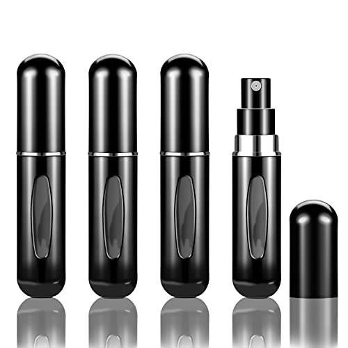 Fivexing 4Pcs Refillable Perfume Atomizer Bottles，Portable Mini Separate Perfume Bottle，Travel and Outings Spray Boxes Dispensers 5ml/0.2oz(Black)