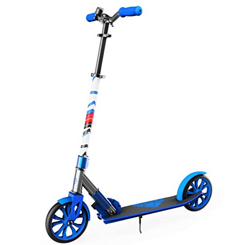 SWAGTRON K8 Folding Kick Scooter with Kickstand for Kids & Teens, XL 8” Big Wheels & ABEC-9 Bearings Lightweight, Height-Adjustable Stem, 220lb Rider Capacity (Blue)