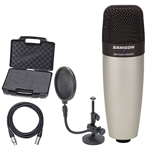Samson C01 Large Diaphragm Condenser Microphone with Mic Stand, Pop Filter, and 20 ft. XLR Mic Cable Studio Recording Bundle