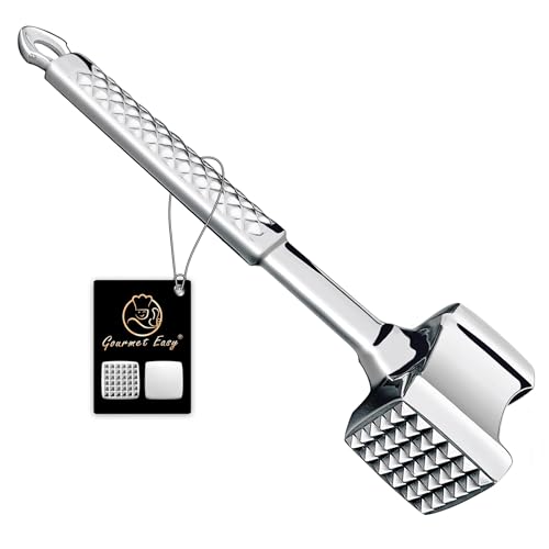 Meat Tenderizer Mallet Stainless Steel, Premium Meat Hammer Tenderizer, Kitchen Meat Mallet for Chicken, Conch, Veal Cutlets, Beef & Steak, Meat Pounder Flattener, Non-Slip Grip with 5 years Warranty