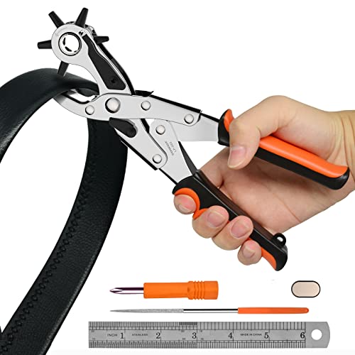 TOWOT Belt Hole Puncher Kit, Upgraded Version Leather Hole Punch for Belt, Saddles, Shoes, Fabric, DIY & Craft Projects, 6 Holes Heavy Duty Rotary Puncher, Easily Punches Perfect Round Holes
