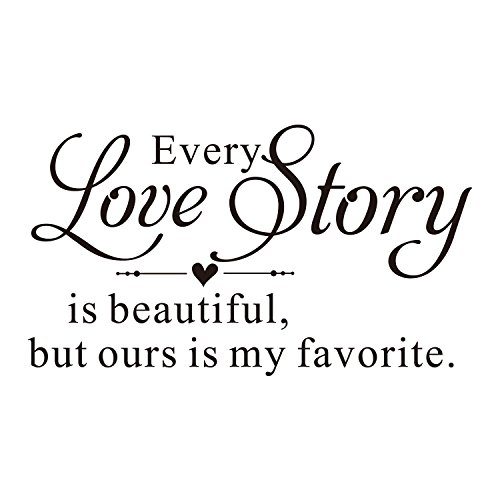 Every Love Story is Beautiful but Ours is My Favorite - Carved Pure Black Vinyl Wall Decal Art Letters Quotes Heart Shape Words Sticker Home Sweet Decoration