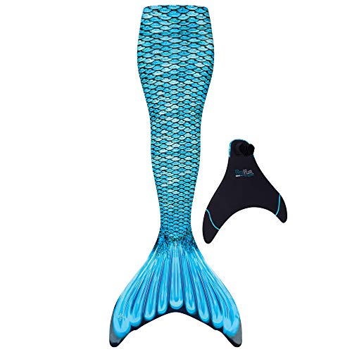 Fin Fun Mermaidens with Included Monofin - Swimmable Mermaid Tail - Reinforced Water Game for Adults & Teens w/Sun Resistant Material - (Tidal Teal, Adult S)