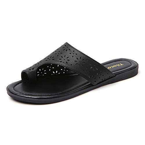 Tilocow Bunion Sandals For Women Black Snakeskin Comfort Bunion Corrector Orthopedic Toe Ring Slides Flip Flops