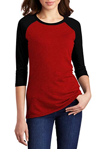 Decrum Red and Black Softball Shirts Baseball Jersey 3/4 Sleeve Raglan Shirt Women [40003024] | Red&Blk Rgln Womn, L