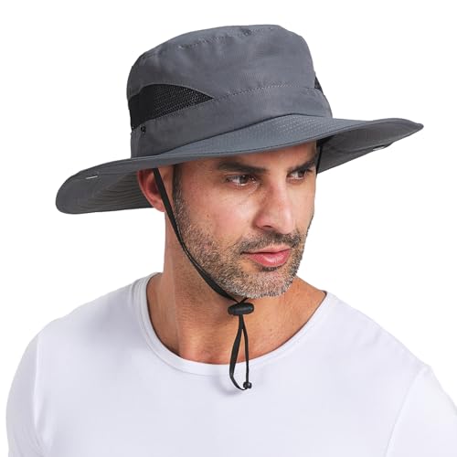 PFFY Sun Bucket Hat for Men 3” Wide Brim UPF 50+ Bucket Fishing & Beach Hats Darkgrey