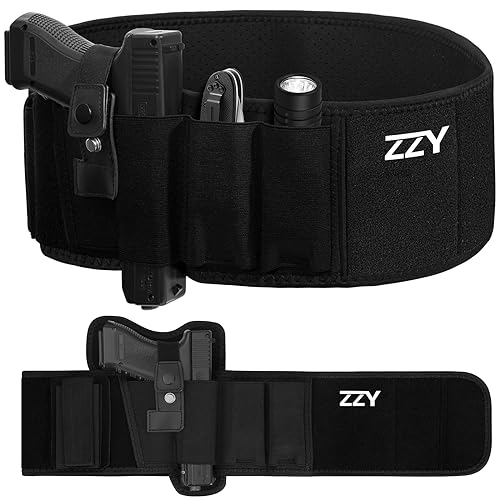 ZZY New Concealed Carry Belly Band Holster, Waist Holster for Pistols, Gun Holster for Men and Women Running, Cycling, Hiking, Fits Glock 19, 17, 26, 43, Sig P365, Taurus, Ruger, S&W M&P Shield 9MM