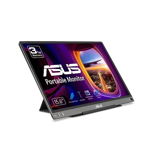 ASUS ZenScreen 15.6” 1080P Portable USB Monitor (MB16ACE) - Full HD (1920 x 1080), IPS, USB Type-C, Eye Care, Anti-Glare Surface, Lite Smart Case, External screen for laptop, 3-Year Warranty,Dark Gray