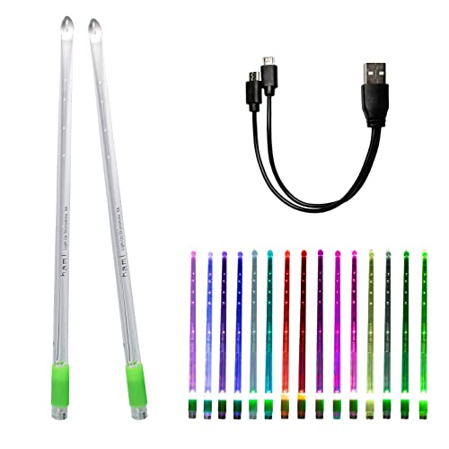 Hami LED Light up Drum sticks, 15 Color Changing Drumsticks, Support USB Charging with Opening Key, PC Polymer Material, Durable Professional Musical Practice for Kids Adults (2pcs / Pack)