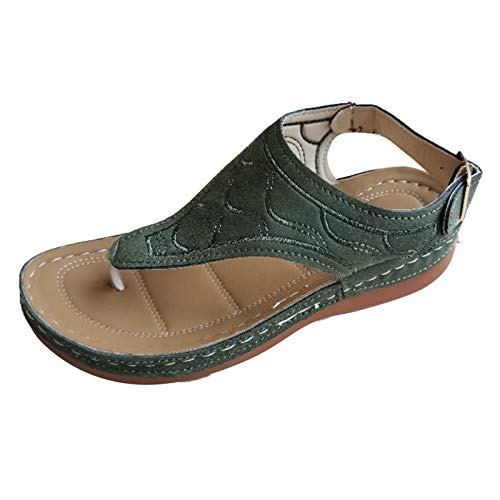 Shengsospp Summer Sandals Women Leather Slides for women Cork Footbed Womens Slides Sandals Comfortable Break outfit Women Footwear 13_Green, 9