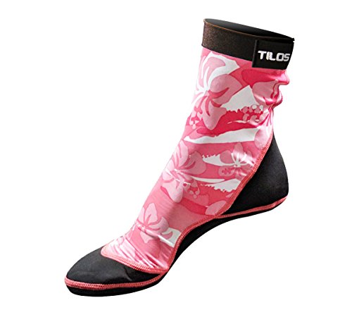 Tilos Sport Skin Socks for Adults and Kids, Protect Against Hot Sand & Sunburn for Water Sports & Beach Activities (S, Coral Flower)