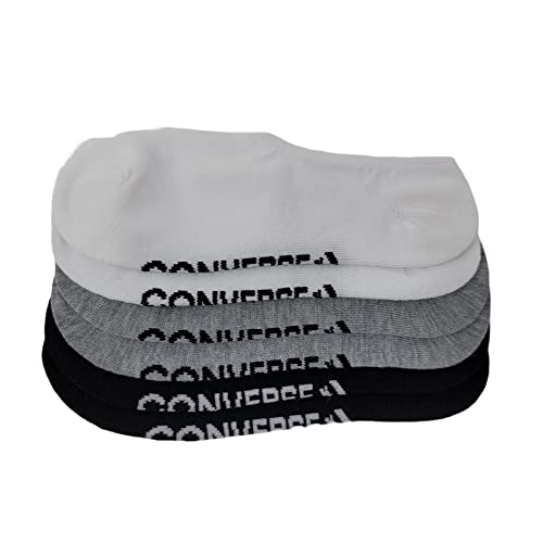 Converse Women's 3 Pack Flat Knit Ultra Low Socks No Show Made For Chucks Shoe Size 6-10 (Black/White/Grey)