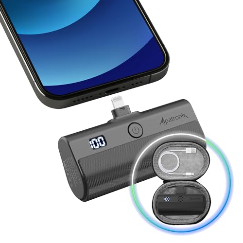 Alpatronix MFi Certified Mini Portable Charger for iPhone 5000mAh LCD Display Fast Charging Power Bank Compatible with All iPhones, AirPods, and iPads with Carrying Case - PX100 (Black)